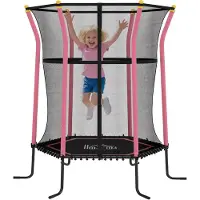 HOMCOM Kinder Trampolin 122 x 111 cm, Trampolin für Kinder 3-10 Jahre, Rosa