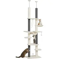 PawHut Kratzbaum Deckenhoch Katzenbaum 225-255cm Katzenkratzbaum mit Hängematten