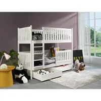 KEF-MEBLE KEF Gabrielle Etagenbett Kinder Holz Kinderbett Holzbett mit Schubladen ohne Matratze Leiter Rechts Weiß 80x200 cm