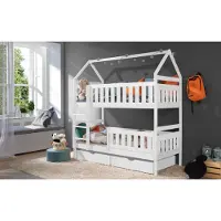 KEF-MEBLE KEF Noah Etagenbett Kinder Holz Kinderbett für Zwei Kinder ohne Matratze Leiter Rechts Weiß 180x80 cm