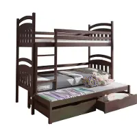 KEF-MEBLE KEF ANTON Etagenbett Kinder Holz Kinderbett für Drei Kinder Leiter Universal ohne Matratze 80x180 cm Walnuss