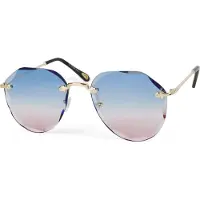 StyleBREAKER Damen Piloten Sonnenbrille Rahmenlos mit getönten Gläsern im Diamant Schliff, Geprägte Bügel, Vieleckige Gläser 09020106