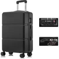 YONSLY Premium Reisekoffer TSA-Schloss,YKK-Reißverschluss Hartschalen-Koffer Trolley Kabinenkoffer Rollkoffer Suitcase Handgepäck (Schwarz, L)