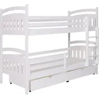 KEF-MEBLE KEF Denis Etagenbett Kinder Holz Kinderbett für Zwei Kinder Leiter Universal Weiß mit Matratze 80x190 cm