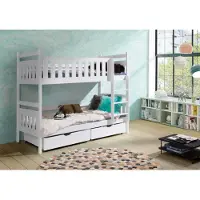 KEF-MEBLE KEF ADRIANA Etagenbett Kinder Holz Kinderbett für Zwei Kinder Leiter Rechts mit Matratze Weiß 80x200 cm