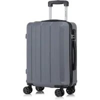 YONSLY Koffer Trolley Reisekoffer Suitcase, Rollkoffer Handgepäck ,mit 4 Rollen360°, Hartschalenreisekoffer, Zahlenschloss, Weicher Gummigriff(M,Grau)