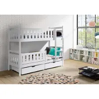 KEF-MEBLE KEF Franek Etagenbett Kinder Holz Kinderbett für Zwei Kinder Weiß ohne Matratze Leiter Rechts 200x90 cm