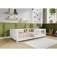 TIMBEE LENA Kinderbett Holz Kinderzimmer Bett - Weiß - 80x160cm - 3cm Beine