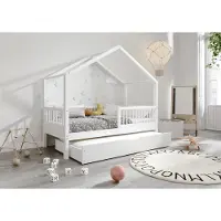 TIMBEE MURLO Duo Hausbett Doppelbett Kinderbett Holz Bett mit Schublade mit Schlaffunktion - Weiß - 90x200cm