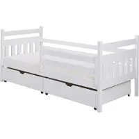 KEF-MEBLE KEF Kinderbett HANNAH Bett aus Holz mit Stauraum Jugendbett und Mädchenbett für Kinderzimmer Weiß mit Matratze 90x180 cm