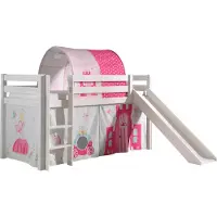 58 aufm Kessel Kinderbett mit Rutsche Karolina Massivholz Weiß Textilset Princess 2