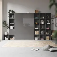 SMARTBett GmbH SMARTBett WOHNWAND Schrankbett 140x200 Vertikal mit Regalen Anthrazit/Anthrazit Hochglanz