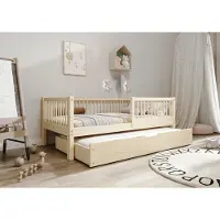 TIMBEE Alfie Doppelbett Kinderbett 90x200 mit Schublade mit Schlaffunktion Kieferbett Holz Unlackiert