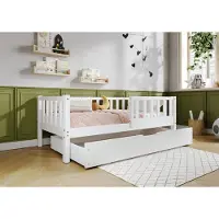 TIMBEE LENA Box Kinderbett Holz Bett mit Schublade - Weiß - 90x200cm