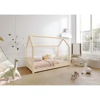 TIMBEE ZOJA Hausbett Kinderbett Holz Kinderzimmer Bett - Unlackiert - 80x160 - 3cm Beine