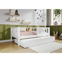 TIMBEE LENA Duo Doppelbett Kinderbett Holz Bett mit Schublade mit Schlaffunktion - Weiß - 100x200cm