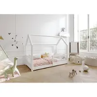 TIMBEE ZOJA Hausbett Kinderbett Holz Kinderzimmer Bett - Weiß - 90x200 - 3cm Beine