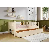 TIMBEE LENA Box Kinderbett Holz Bett mit Schublade - Unlackiert - 90x180cm