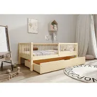 TIMBEE Alfi Box Kinderbett 80x160 mit Schublade Kiefernholz Bett Holz Unlackiert