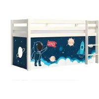 58 aufm Kessel Kinderbett Karolina 210x114x106 Massivholz Weiß Textilset Rakete