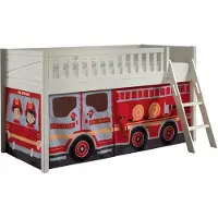58 aufm Kessel Kinderbett Karyl 208x114x135 Massivholz Weiß Textilset Feuerwehr