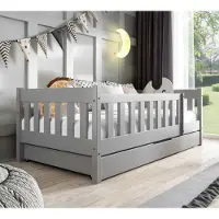 Jerpax Kinderbett mit Matratze und Schublade 80 x 160 cm in Grau Holzbett, Einzelbett für Kinder ZOSIA