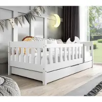 Jerpax Kinderbett mit Matratze und Schublade 80 x 190 cm in Weiß Holzbett, Einzelbett für Kinder ZOSIA