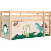 58 aufm Kessel Kinderbett Karolina 210x114x106 Massivholz Natur Textilset Dino