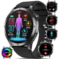 Kuny Smartwatch Herren Damen Gesundheitsuhr 1,43 Zoll Smart Watch Always-On Display mit Telefonfunktion, 24-Stunden-Herzfrequenz, Android iOS Wetter