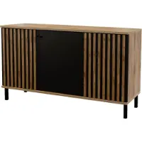 AGMAT-FURNITURE Kommode Durres D3 mit 3 Türen, Sideboard in Farbe: Craft / Schwarz, Schrank in Größe: 150 x 85 x 45 cm