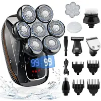 Kuny Rasierer Herren Elektrisch, 7 in 1 Elektrorasierer Herren mit 7 Rotierende Scherköpfe, IPX7 Wasserdichter Kopfrasierer, Elektrischer Rasierer Herren