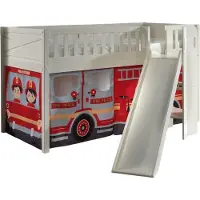 58 aufm Kessel Kinderbett mit Rutsche Karyl Massivholz Weiß Textilset Feuerwehr
