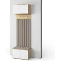 Jerpax Garderoben-Set Aura Version 11: Schuhschrank mit Polsterpaneelen, Hängeschrank für Flur und Eingangsbereich (Weiß / Eiche Artisan/Trinity 05)