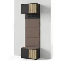 Jerpax Garderoben-Set Rosario Version 5 mit Lamellen, mit Polsterplatten und Schuhschrank (Schwarz / Eiche Artisan, Trinity 06)