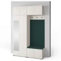 Jerpax Garderoben-Set Napoli Version 11: Kleiderschrank mit Polsterpaneelen, Schuhschrank und Schrankaufsatz Flur und Eingangsbereich (Cashmere/Trinity 28)