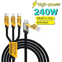 Exlene 3-teiliges 3-in-2-Schnellladekabel mit 240 W für Micro-USB-Typ-C-Ladekabel, 1,2 m, mehrere USB-Anschlüsse, mehrere USB-Ladekabel für iPhone und Huawei