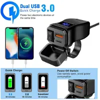 Exlene PD QC3.0 Motorrad-USB-Schnellladegerät 60 W Lenker-Doppel-USB-Anschluss mit Schalter Voltmeter Wasserdichter 12-V-Netzadapter