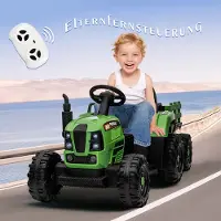 Autolock Elektro-Kindertraktor mit Anhänger fahren Fernbedienung Elektroauto Drei Geschwindigkeiten einstellbar USB MP3 Bluetooth LED für Kinder Grün