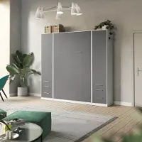 SMARTBett GmbH SMARTBett Wohnwand Set mit Schrankbett Standard 140x200 Vertikal + 2 x 50-Schränke Weiß/Anthrazit