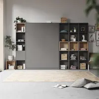 SMARTBett GmbH SMARTBett WOHNWAND Schrankbett 140x200 Vertikal mit Regalen Anthrazit/Wildeiche