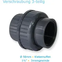 Paradies Pool PVC-U Fitting 3fach Verschraubung 50mm Muffe x IG Verrohrung Pool Schwimmbecken