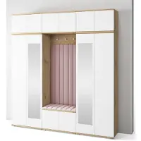 Jerpax Garderoben-Set Aura Version 10: Kleiderschrank mit Polsterpaneelen, Schuhschrank Flur und Eingangsbereich (weiß/Artisan-Eiche /Trinity 19)