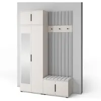 Jerpax Garderoben-Set Napoli Version 14: Kleiderschrank mit Polsterpaneelen, Schuhschrank Flur und Eingangsbereich (Cashmere/Trinity 32)
