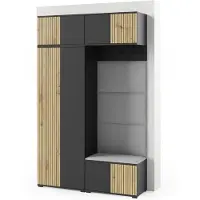 Jerpax Garderoben-Set Rosario Version 3 mit Lamellen, Kleiderschrank mit Polsterplatten und Schuhschrank (Schwarz / Eiche Artisan, Trinity 14)