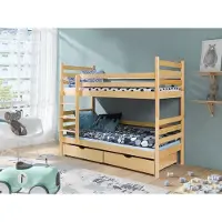 KEF-MEBLE KEF Johann Etagenbett Kinder Holz Kinderbett für Zwei Kinder Leiter Universal mit Matratze Kiefer 80x170 cm