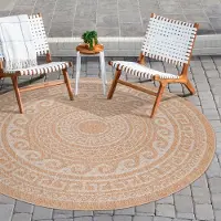 Carpettex Runder Outdoor Teppich Vintage Design Wetterfest Naturfarben für Terrassen Küchen Balkon auch Wohnzimmer, Größe: 120 cm Rund, Farbe: Beige-2