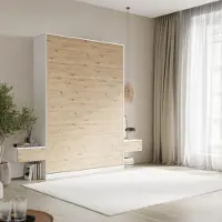 SMARTBett GmbH SMARTBett Set 140-Schrankbett Vertikal CLASSIC mit 2 Nachtkonsolen Weiss/Wildeiche