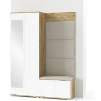 Jerpax Garderoben-Set Aura Version 1: Kleiderschrank mit Polsterpaneelen, Schuhschrank Flur und Eingangsbereich (weiß/Artisan-Eiche /Trinity 01)
