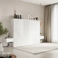 SMARTBett GmbH SMARTBett Set 140-Schrankbett Horizontal CLASSIC mit 2 Nachtkonsolen Weiss Hochglanz