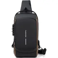 Odsellingaaa Brusttasche Herren Sling Bag,Passwortschutz Anti-Diebstahl Crossbody Bag,Umhängetasche Outdoor Wasserdicht Lässige Herrentasche,mit USB-Ladeanschluss (Schwarz und Braun)